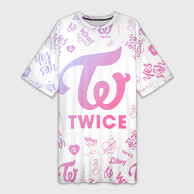 Платье-футболка 3D с принтом TWICE ,  |  | Тематика изображения на принте: chaeyoung | dahyun | jeongyeon | jihyo | k pop | kpop | mina | momo | nayeon | once | sana | twice | tzuyu | what is love | yes or yes | к поп | корея | музыка | твайс