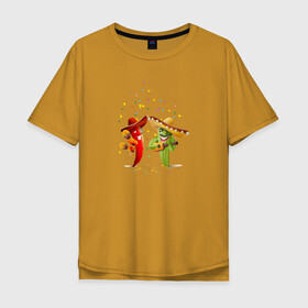 Мужская футболка хлопок Oversize с принтом Веселый Кактус и Перец Чили , 100% хлопок | свободный крой, круглый ворот, “спинка” длиннее передней части | гитара | кактусы | маракасы | мексика | музыкальный инструмент | перец | перец чили | рисунок | самбреро
