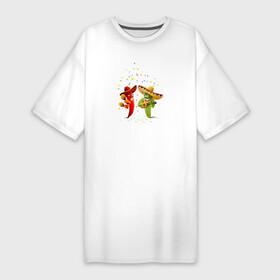 Платье-футболка хлопок с принтом Веселый Кактус и Перец Чили ,  |  | гитара | кактусы | маракасы | мексика | музыкальный инструмент | перец | перец чили | рисунок | самбреро