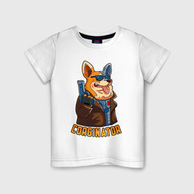 Детская футболка хлопок с принтом Corginator , 100% хлопок | круглый вырез горловины, полуприлегающий силуэт, длина до линии бедер | вельш корги | корги | мульт | пародия | пес | с пистолетом | собака | терминатор | юмор