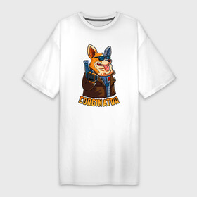 Платье-футболка хлопок с принтом Corginator ,  |  | вельш корги | корги | мульт | пародия | пес | с пистолетом | собака | терминатор | юмор