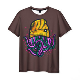 Мужская футболка 3D с принтом Octopus(Lil Peep, GBC) , 100% полиэфир | прямой крой, круглый вырез горловины, длина до линии бедер | Тематика изображения на принте: gbc | lil | peep | rap | rock | бордовый | желтый | зеленый | исполнитель | картинка | надпись на спине | осьминог | редактируемый дизайн | рок | рэп | рэпер | сочный цвет | фиолетовый