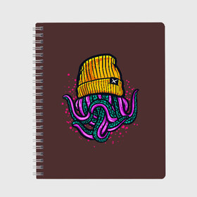Тетрадь с принтом Octopus(Lil Peep GBC) , 100% бумага | 48 листов, плотность листов — 60 г/м2, плотность картонной обложки — 250 г/м2. Листы скреплены сбоку удобной пружинной спиралью. Уголки страниц и обложки скругленные. Цвет линий — светло-серый
 | Тематика изображения на принте: gbc | lil | peep | rap | rock | бордовый | желтый | зеленый | исполнитель | картинка | надпись на спине | осьминог | редактируемый дизайн | рок | рэп | рэпер | сочный цвет | фиолетовый
