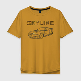 Мужская футболка хлопок Oversize с принтом Nissan Skyline GTR R34 , 100% хлопок | свободный крой, круглый ворот, “спинка” длиннее передней части | bnr | drag | drift | godzila | gtr | gtr r34 | jdm | nisan | nismo | nissan gtr | nur spec | r34 | r34 gtr | rb26 | sky | sky gtr | skyline | skyline34 | авто | гонки | ждм | нисан | ниссан | скайлайн
