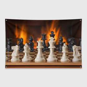 Флаг-баннер с принтом Шахматы , 100% полиэстер | размер 67 х 109 см, плотность ткани — 95 г/м2; по краям флага есть четыре люверса для крепления | дамка | доска | игра | игры | камин | конь | король | огне | огнём | огненное | огонь | пешка | пламя | слон | ферзь | фигурки | фигуры | шахматная | шахматы