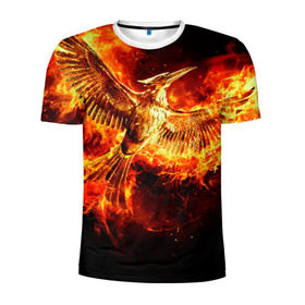 Мужская футболка 3D спортивная с принтом Феникс в огне , 100% полиэстер с улучшенными характеристиками | приталенный силуэт, круглая горловина, широкие плечи, сужается к линии бедра | Тематика изображения на принте: fire | flame | phoenix | крылья | огонь | перья | пламя | птица | феникс