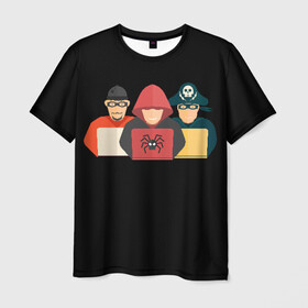 Мужская футболка 3D с принтом HackTeam , 100% полиэфир | прямой крой, круглый вырез горловины, длина до линии бедер | Тематика изображения на принте: hackteam | код | ноут | ноутбук | ноутбуки | пират | программист | программистам | программисты | хакер | хакеры