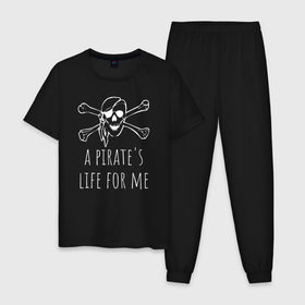 Мужская пижама хлопок с принтом A pirates life for me , 100% хлопок | брюки и футболка прямого кроя, без карманов, на брюках мягкая резинка на поясе и по низу штанин
 | a pirates life for me | jolly roger | pirate | skull | веселый роджер | пират | пиратская жизнь | пираты | череп | череп и кости