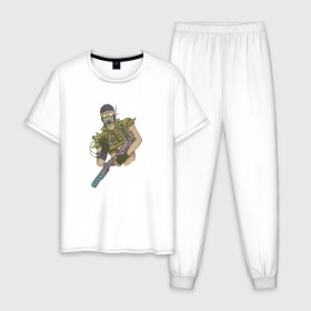Мужская пижама хлопок с принтом Apex Legends (Октейн) , 100% хлопок | брюки и футболка прямого кроя, без карманов, на брюках мягкая резинка на поясе и по низу штанин
 | Тематика изображения на принте: 