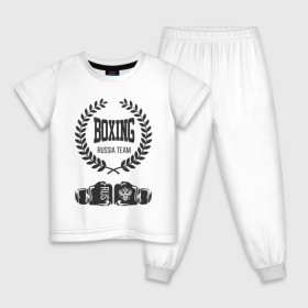 Детская пижама хлопок с принтом Boxing Russia Team , 100% хлопок |  брюки и футболка прямого кроя, без карманов, на брюках мягкая резинка на поясе и по низу штанин
 | boxer | boxing | russia team | бокс | боксер | тайский бокс