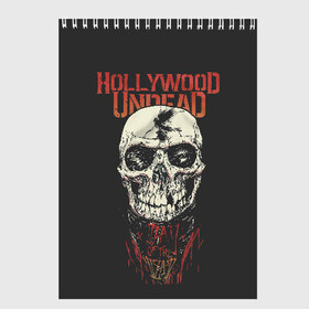 Скетчбук с принтом Hollywood Undead , 100% бумага
 | 48 листов, плотность листов — 100 г/м2, плотность картонной обложки — 250 г/м2. Листы скреплены сверху удобной пружинной спиралью | hollywood | logo | mask | rap | rock | skull | undead | голливуд | лого | логотип | маски | нежить | реп | рок | рэп | череп | черепа