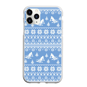 Чехол для iPhone 11 Pro матовый с принтом Вязаный свитер с лыжниками , Силикон |  | Тематика изображения на принте: горы | зима | лыжи | природа | снег | спорт