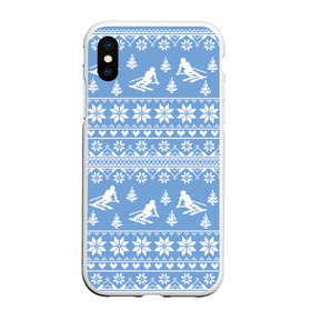 Чехол для iPhone XS Max матовый с принтом Вязаный свитер с лыжниками , Силикон | Область печати: задняя сторона чехла, без боковых панелей | горы | зима | лыжи | природа | снег | спорт