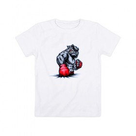 Детская футболка хлопок с принтом Бульдог Боксер , 100% хлопок | круглый вырез горловины, полуприлегающий силуэт, длина до линии бедер | бодибилдинг | бокс | бульдог | бульдог боксер | дикое животное | животное | зверь | качек | накаченное животное | накаченный зверь | рисунок