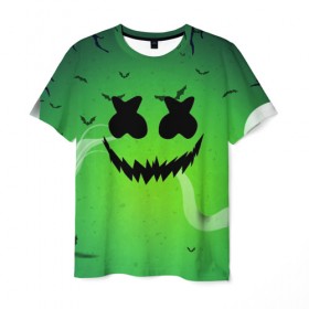 Мужская футболка 3D с принтом MARSHMELLO HALLOWEEN , 100% полиэфир | прямой крой, круглый вырез горловины, длина до линии бедер | Тематика изображения на принте: america | dj | halloween | marshmello | marshmello halloween | usa | америка | маршмелло | маршмелло хеллоуин | хеллоуин | хэллоуин