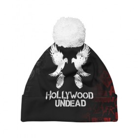 Шапка 3D c помпоном с принтом HOLLYWOOD UNDEAD , 100% полиэстер | универсальный размер, печать по всей поверхности изделия | deuce | hollywood undead | hu | j dog | shady jeff | голливуд | голливудская нежить | даниэль мурильо | джордан террелл | джордж артур рейган | дилан альварес | мэттью сент клер | нежить