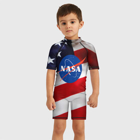 Детский купальный костюм 3D с принтом NASA USA , Полиэстер 85%, Спандекс 15% | застежка на молнии на спине | nasa | space x | spacex | usa | астронавт | астронавтика | космонавт | наса | сша