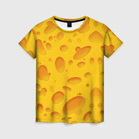 Женская футболка 3D с принтом Сыр , 100% полиэфир ( синтетическое хлопкоподобное полотно) | прямой крой, круглый вырез горловины, длина до линии бедер | texture | сыр | сырок | текстура | текстура сыра