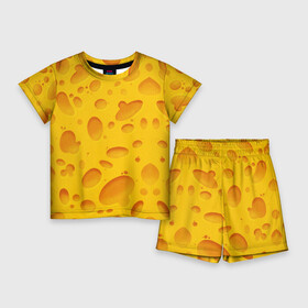 Детский костюм с шортами 3D с принтом Сыр ,  |  | texture | сыр | сырок | текстура | текстура сыра