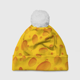 Шапка 3D c помпоном с принтом Сыр , 100% полиэстер | универсальный размер, печать по всей поверхности изделия | texture | сыр | сырок | текстура | текстура сыра