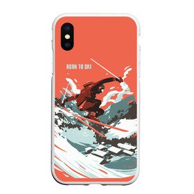 Чехол для iPhone XS Max матовый с принтом BORN TO SKI , Силикон | Область печати: задняя сторона чехла, без боковых панелей | горы | зима | лыжи | природа | снег | спорт