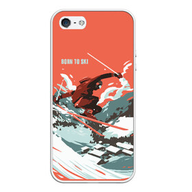 Чехол для iPhone 5/5S матовый с принтом BORN TO SKI , Силикон | Область печати: задняя сторона чехла, без боковых панелей | горы | зима | лыжи | природа | снег | спорт