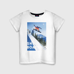 Детская футболка хлопок с принтом сноубордист , 100% хлопок | круглый вырез горловины, полуприлегающий силуэт, длина до линии бедер | горы | зима | природа | снег | сноуборд | спорт