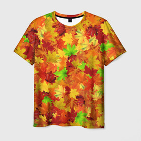 Мужская футболка 3D с принтом Кленовые листья , 100% полиэфир | прямой крой, круглый вырез горловины, длина до линии бедер | Тематика изображения на принте: багрец | клён | кленовый | лист | листопад | осенний | осень | паттрен