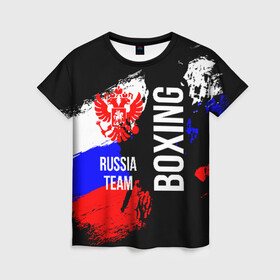 Женская футболка 3D с принтом Boxing Russia Team , 100% полиэфир ( синтетическое хлопкоподобное полотно) | прямой крой, круглый вырез горловины, длина до линии бедер | boxer | boxing | russia team | бокс | боксер | сборная россии | тайский бокс