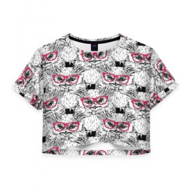Женская футболка Cropp-top с принтом Совы в очках , 100% полиэстер | круглая горловина, длина футболки до линии талии, рукава с отворотами | очки | паттерн | птицы | сова | совенок | совушка | совы | текстуры | ум