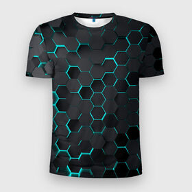 Мужская футболка 3D спортивная с принтом 3D соты BLUE , 100% полиэстер с улучшенными характеристиками | приталенный силуэт, круглая горловина, широкие плечи, сужается к линии бедра | Тематика изображения на принте: 3d | 3d соты | 3д | texture | абстракция | соты | текстура | яркая