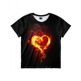 Детская футболка 3D с принтом Огненное сердце , 100% гипоаллергенный полиэфир | прямой крой, круглый вырез горловины, длина до линии бедер, чуть спущенное плечо, ткань немного тянется | 14 февраля | heart | в подарок | горящее | день святого валентина | для влюбленных | для подарка | огненный | огонь | сердце