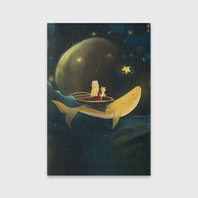 Обложка для паспорта матовая кожа с принтом Девушка и кит в облаках , натуральная матовая кожа | размер 19,3 х 13,7 см; прозрачные пластиковые крепления | вечер | волшебство | девочка | звезды | иллюстрация | кит | космос | магия | небо | ночь | облака | планета