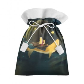 Подарочный 3D мешок с принтом Девушка и кит в облаках , 100% полиэстер | Размер: 29*39 см | вечер | волшебство | девочка | звезды | иллюстрация | кит | космос | магия | небо | ночь | облака | планета