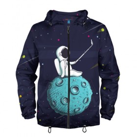 Мужская ветровка 3D с принтом Сэлфи Космонавта , 100% полиэстер | подол и капюшон оформлены резинкой с фиксаторами, два кармана без застежек по бокам, один потайной карман на груди | galaxy | moon | вселенная | галактика | звезды | космонавт | космос | луна | месяц | сэлфи | сэлфипалка