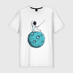 Мужская футболка хлопок Slim с принтом Сэлфи Космонавта , 92% хлопок, 8% лайкра | приталенный силуэт, круглый вырез ворота, длина до линии бедра, короткий рукав | galaxy | moon | вселенная | галактика | звезды | космонавт | космос | луна | месяц | сэлфи | сэлфипалка