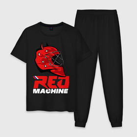 Мужская пижама хлопок с принтом Red Machine , 100% хлопок | брюки и футболка прямого кроя, без карманов, на брюках мягкая резинка на поясе и по низу штанин
 | Тематика изображения на принте: hockey | red | russia | team | красная | машина | россия | сборная | хоккей