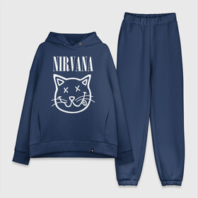 Женский костюм хлопок Oversize с принтом NIRVANA ,  |  | cat | kitty | nirvana | smile | кот | курт кобейн | нирвана | смайл