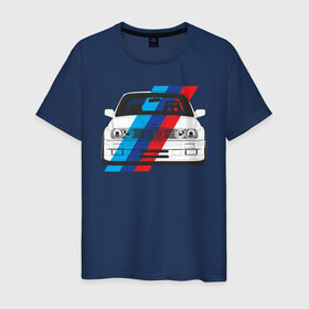 Мужская футболка хлопок с принтом BMW M3 (E30) (M флаг) , 100% хлопок | прямой крой, круглый вырез горловины, длина до линии бедер, слегка спущенное плечо. | bmw | bmw m3 | bmw m3 e30 | e30 | m3 | бмв | бмв м3 | м3