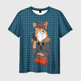 Мужская футболка 3D с принтом Модница лиса , 100% полиэфир | прямой крой, круглый вырез горловины, длина до линии бедер | Тематика изображения на принте: fox | foxy | животное | зима | лис | лиса | лисенок | лисы | милая | пальто | пушистая | пушистик | рыжая