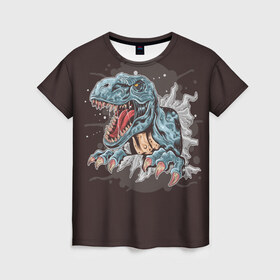 Женская футболка 3D с принтом T-Rex , 100% полиэфир ( синтетическое хлопкоподобное полотно) | прямой крой, круглый вырез горловины, длина до линии бедер | art | dino | dinos | dinosaur | raptor | style | trex | velociraptor | арт | динозавр | мир юрского периода | ти рекс | ящер