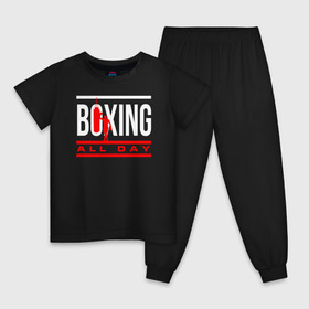 Детская пижама хлопок с принтом Boxing All day , 100% хлопок |  брюки и футболка прямого кроя, без карманов, на брюках мягкая резинка на поясе и по низу штанин
 | boxer | boxing | fight | mma | бокс | боксер | кикбоксинг | тайский бокс