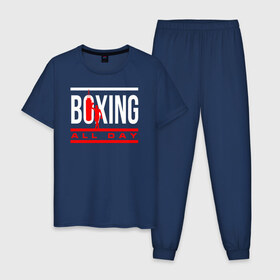 Мужская пижама хлопок с принтом Boxing All day , 100% хлопок | брюки и футболка прямого кроя, без карманов, на брюках мягкая резинка на поясе и по низу штанин
 | Тематика изображения на принте: boxer | boxing | fight | mma | бокс | боксер | кикбоксинг | тайский бокс