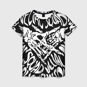 Женская футболка 3D с принтом VELIAL SQUAD , 100% полиэфир ( синтетическое хлопкоподобное полотно) | прямой крой, круглый вырез горловины, длина до линии бедер | velial squad | музыка | отряд велиала | рэп | хорроркор | чёрный и белый