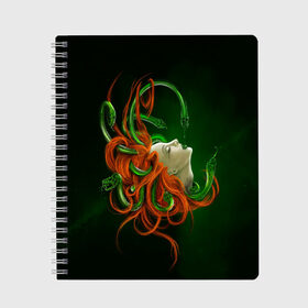 Тетрадь с принтом Медуза , 100% бумага | 48 листов, плотность листов — 60 г/м2, плотность картонной обложки — 250 г/м2. Листы скреплены сбоку удобной пружинной спиралью. Уголки страниц и обложки скругленные. Цвет линий — светло-серый
 | art | medusa | глаза | горгона | девушка | змеи | медуза