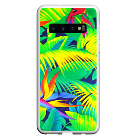 Чехол для Samsung Galaxy S10 с принтом ТРОПИКИ , Силикон | Область печати: задняя сторона чехла, без боковых панелей | Тематика изображения на принте: bright | colorful | neon | retro | vintage | винтаж | неон | неоновые | пальмы | ретро | ретро неон | тропики | тропические листья