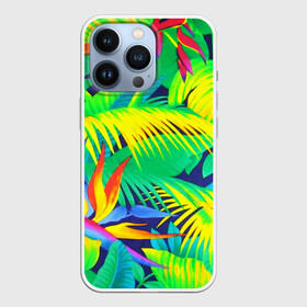 Чехол для iPhone 13 Pro с принтом ТРОПИКИ ,  |  | Тематика изображения на принте: bright | colorful | neon | retro | vintage | винтаж | неон | неоновые | пальмы | ретро | ретро неон | тропики | тропические листья