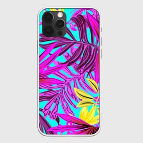 Чехол для iPhone 12 Pro Max с принтом ТРОПИЧЕСКИЙ , Силикон |  | bright | colorful | neon | retro | vintage | винтаж | неон | неоновые | пальмы | ретро | ретро неон | тропики | тропические листья