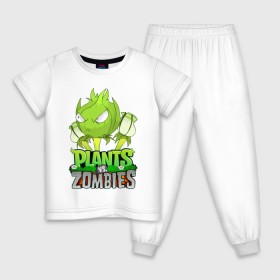Детская пижама хлопок с принтом Plants vs. Zombies , 100% хлопок |  брюки и футболка прямого кроя, без карманов, на брюках мягкая резинка на поясе и по низу штанин
 | Тематика изображения на принте: battle | game | plants vs zombies | plants vs zombies battle for neighborville | zombie | битва | битва за нейборвиль | зомби | игра | линии | надпись | растения | растения против зомби
