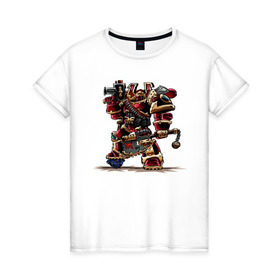 Женская футболка хлопок с принтом Warhammer 40 000 Сhaos , 100% хлопок | прямой крой, круглый вырез горловины, длина до линии бедер, слегка спущенное плечо | Тематика изображения на принте: warhammer 40 000 сhaos